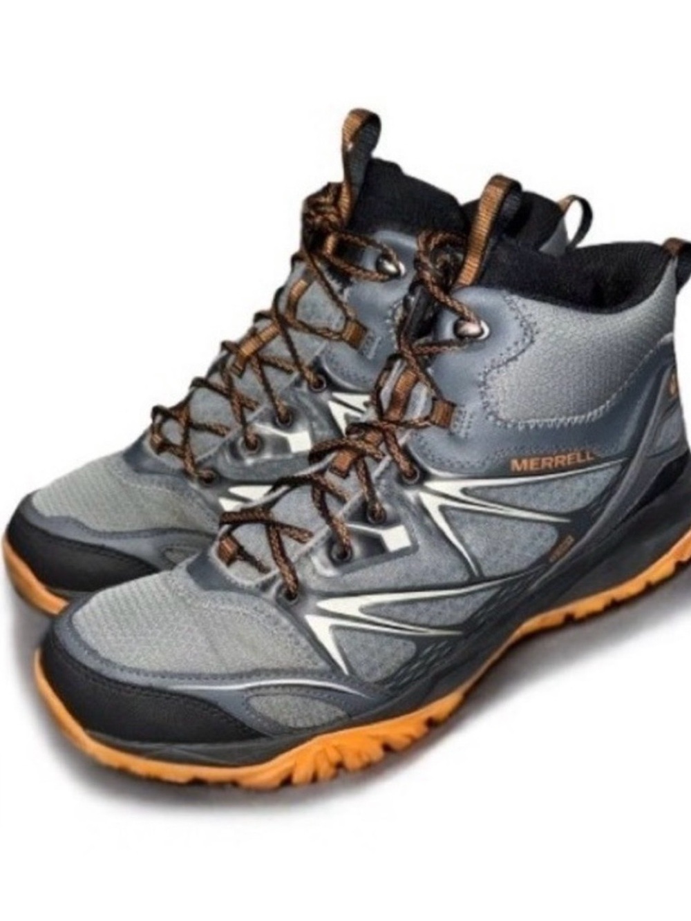 MERRELL Capra Bolt Waterproof Hiking Boots Gray Orange Trail Shoes | Men's 11.5